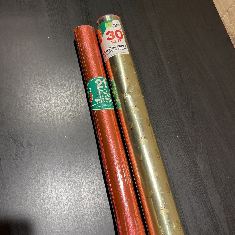 2 Vintage Foil Christmas Wrapping Paper Rolls 21’ & 30’ - Possibly Damaged READ‎